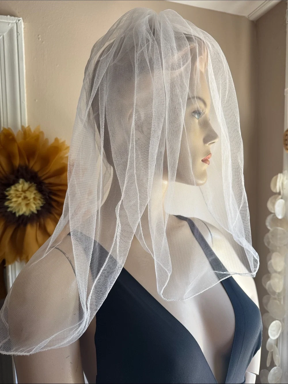 White Short Veil Comb